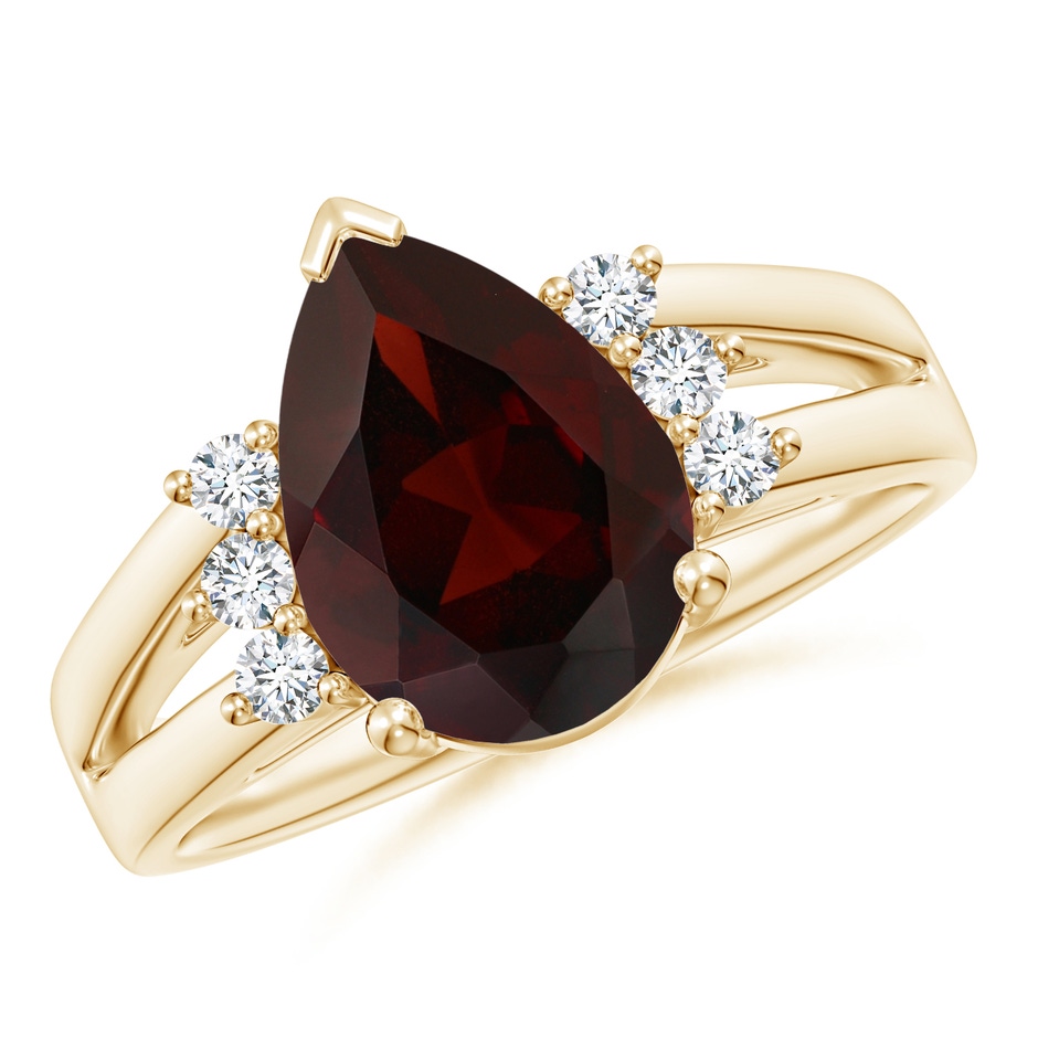 12x8mm A Pear Garnet Ring with Triple Diamond Accents in Yellow Gold 