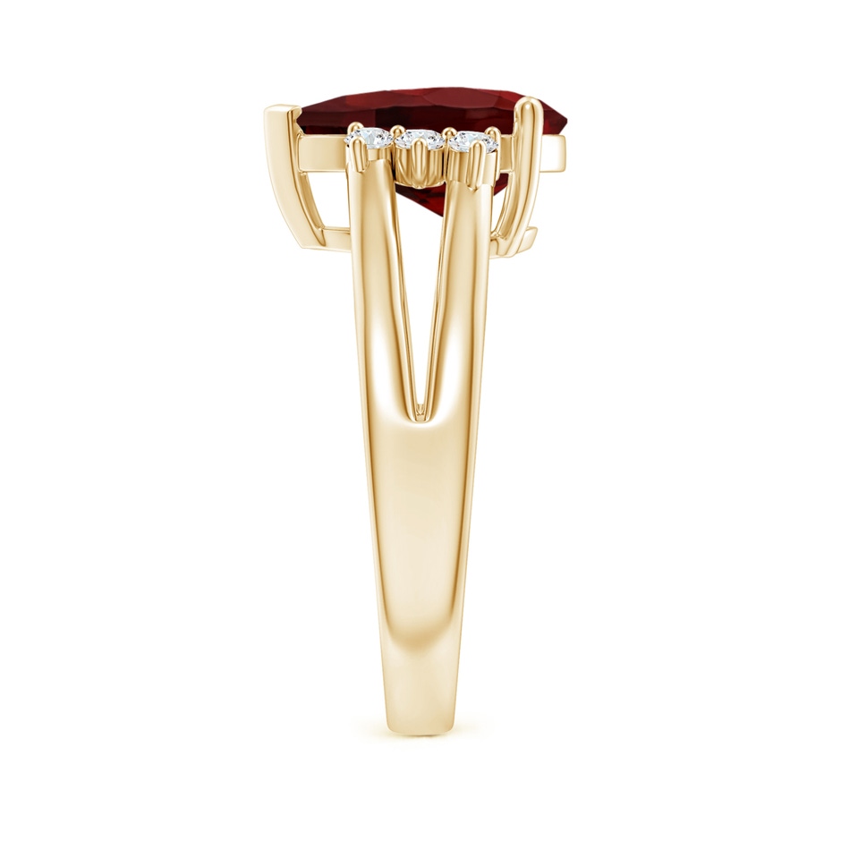 12x8mm AAA Pear Garnet Ring with Triple Diamond Accents in Yellow Gold side-2