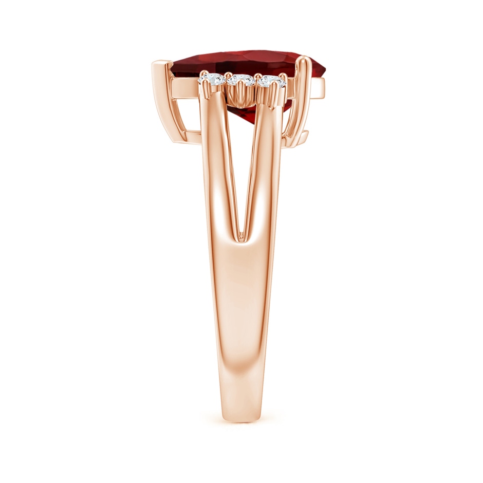 12x8mm AAAA Pear Garnet Ring with Triple Diamond Accents in Rose Gold side-2