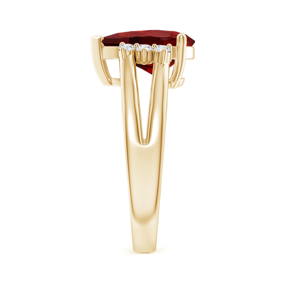 12x8mm AAAA Pear Garnet Ring with Triple Diamond Accents in Yellow Gold side-2