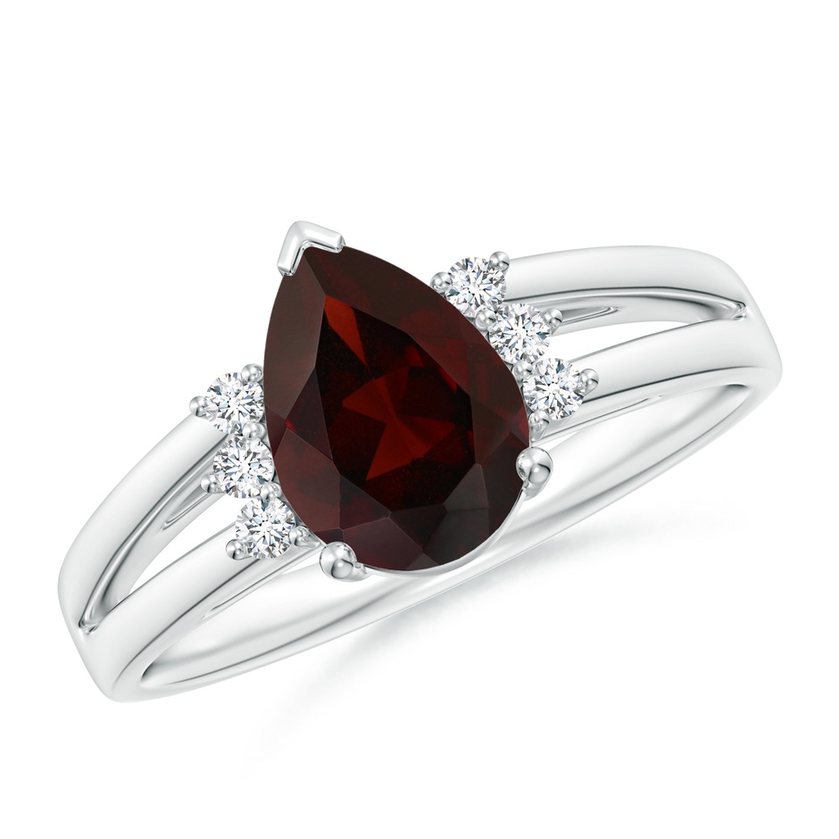9x6mm A Pear Garnet Ring with Triple Diamond Accents in P950 Platinum 