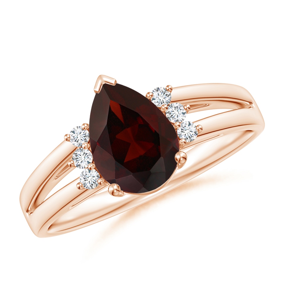 9x6mm A Pear Garnet Ring with Triple Diamond Accents in Rose Gold 