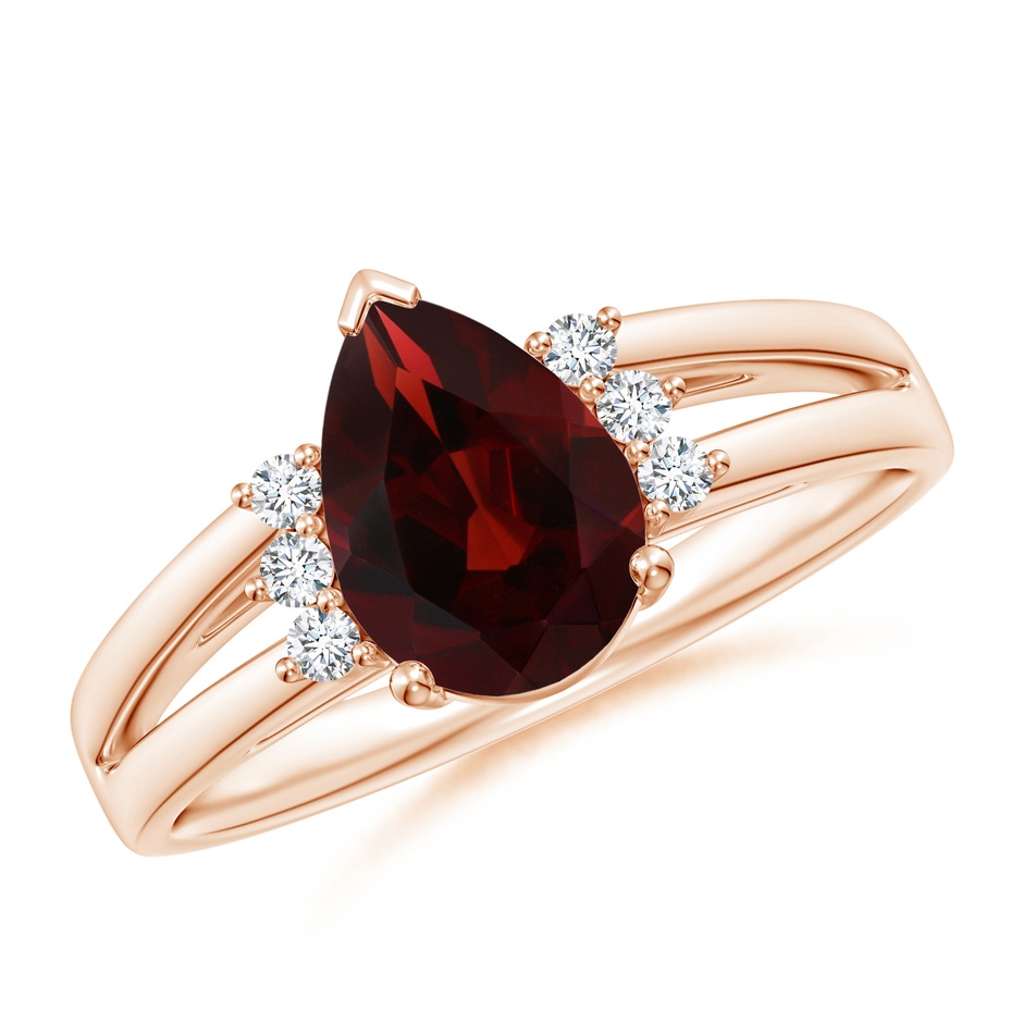 9x6mm AA Pear Garnet Ring with Triple Diamond Accents in Rose Gold 