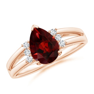 9x6mm AAA Pear Garnet Ring with Triple Diamond Accents in Rose Gold