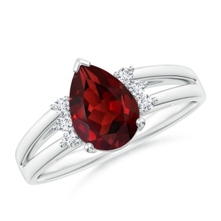 9x6mm AAAA Pear Garnet Ring with Triple Diamond Accents in White Gold