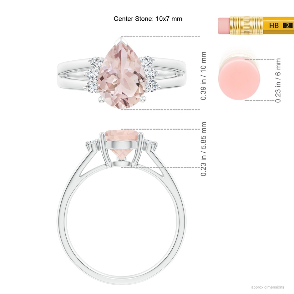 10x7mm A Pear Morganite Ring with Triple Diamond Accents in White Gold ruler
