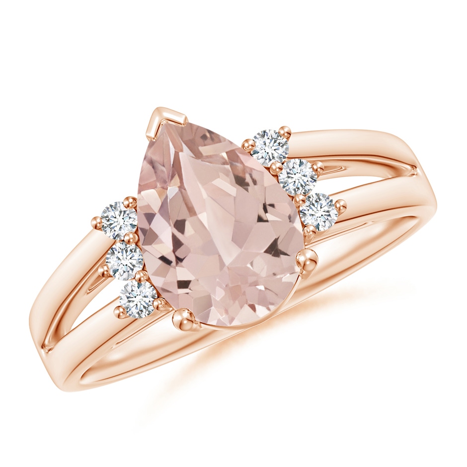 10x7mm AA Pear Morganite Ring with Triple Diamond Accents in Rose Gold 