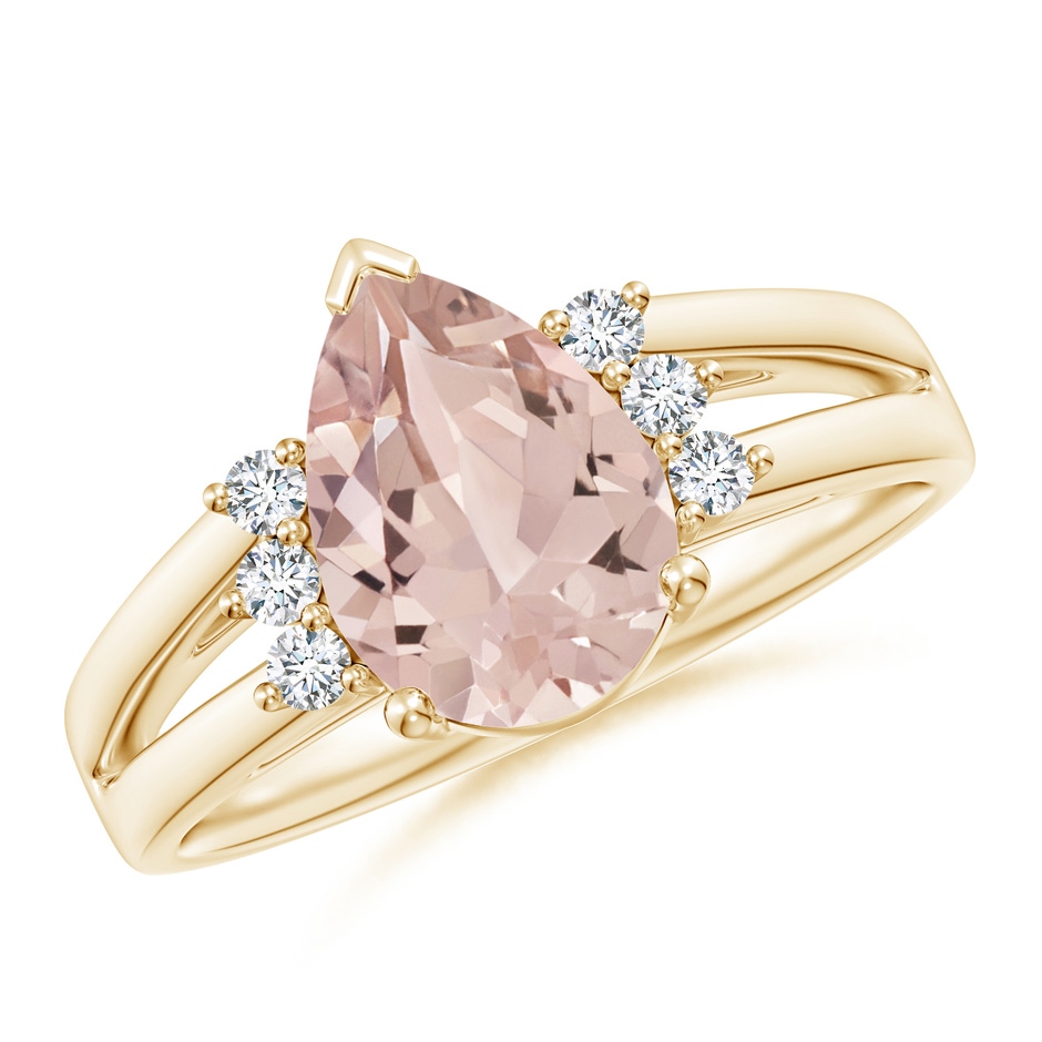10x7mm AA Pear Morganite Ring with Triple Diamond Accents in Yellow Gold 