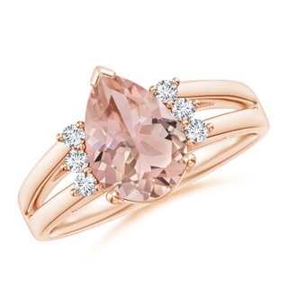 10x7mm AAA Pear Morganite Ring with Triple Diamond Accents in Rose Gold