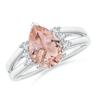 10x7mm AAA Pear Morganite Ring with Triple Diamond Accents in White Gold