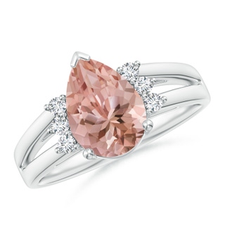 10x7mm AAAA Pear Morganite Ring with Triple Diamond Accents in P950 Platinum