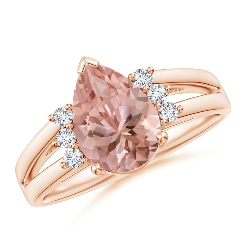 10x7mm AAAA Pear Morganite Ring with Triple Diamond Accents in Rose Gold 