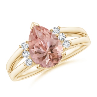 10x7mm AAAA Pear Morganite Ring with Triple Diamond Accents in Yellow Gold