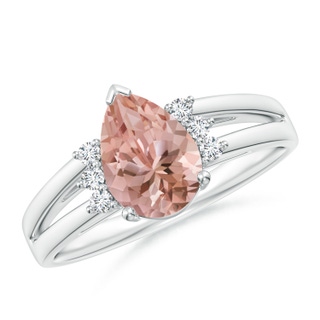 9x6mm AAAA Pear Morganite Ring with Triple Diamond Accents in P950 Platinum