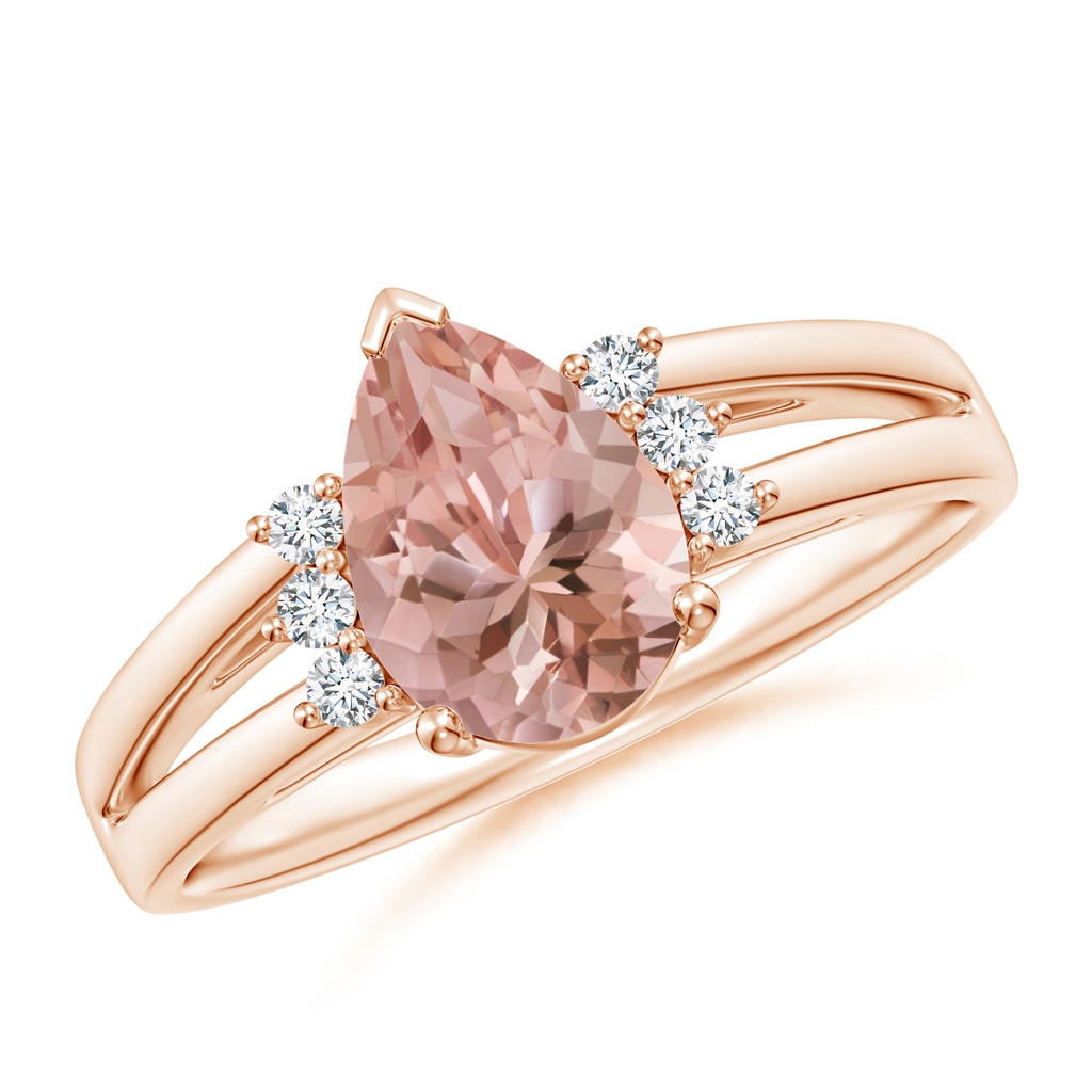 9x6mm AAAA Pear Morganite Ring with Triple Diamond Accents in Rose Gold