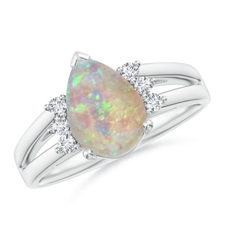 10x7mm AAAA Pear Opal Ring with Triple Diamond Accents in 9K White Gold