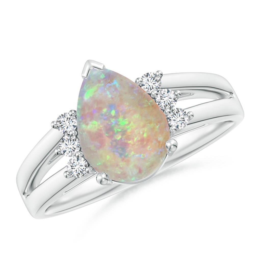 10x7mm AAAA Pear Opal Ring with Triple Diamond Accents in P950 Platinum