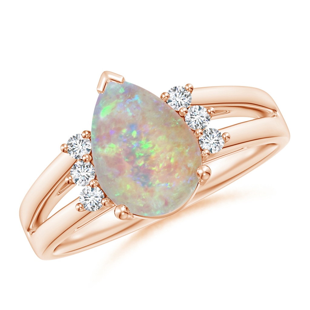 10x7mm AAAA Pear Opal Ring with Triple Diamond Accents in Rose Gold