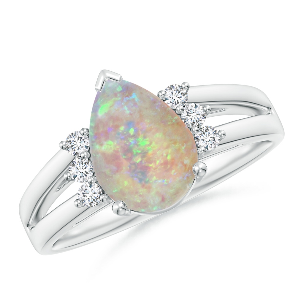 10x7mm AAAA Pear Opal Ring with Triple Diamond Accents in White Gold