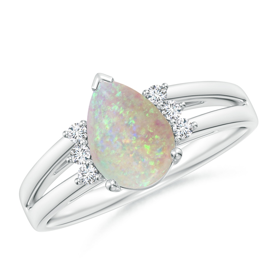 9x6mm AAA Pear Opal Ring with Triple Diamond Accents in P950 Platinum 