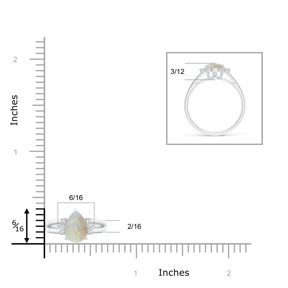 9x6mm AAA Pear Opal Ring with Triple Diamond Accents in P950 Platinum ruler