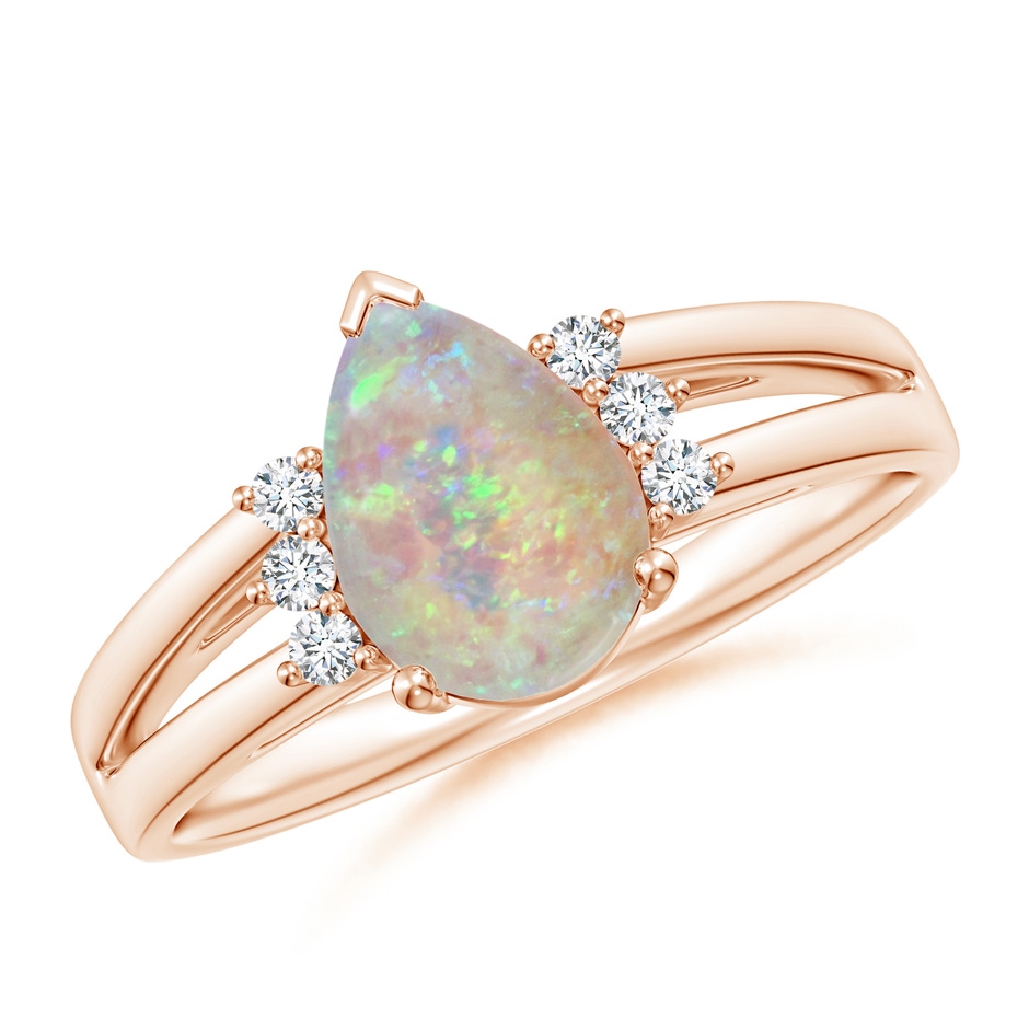 9x6mm AAAA Pear Opal Ring with Triple Diamond Accents in Rose Gold 