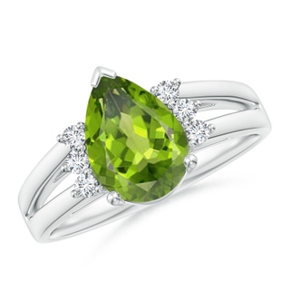 10x7mm AAA Pear Peridot Ring with Triple Diamond Accents in White Gold