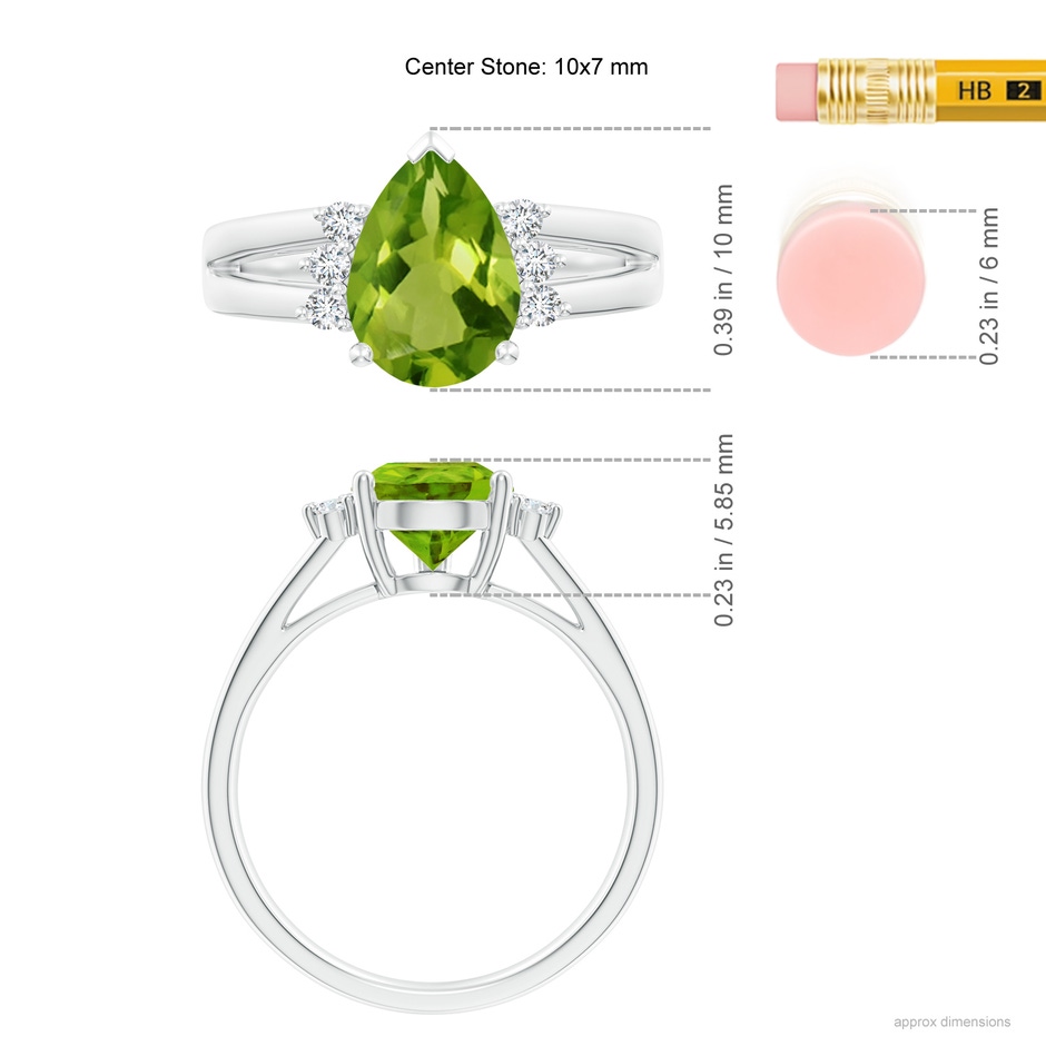 10x7mm AAAA Pear Peridot Ring with Triple Diamond Accents in White Gold product image