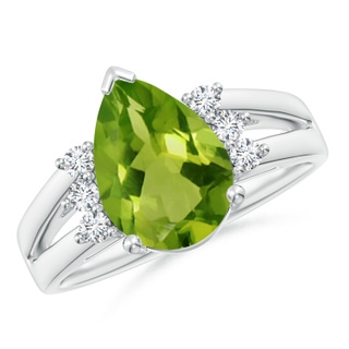 12x8mm AAAA Pear Peridot Ring with Triple Diamond Accents in P950 Platinum