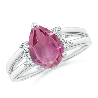 10x7mm AAA Pear Pink Tourmaline Ring with Triple Diamond Accents in White Gold