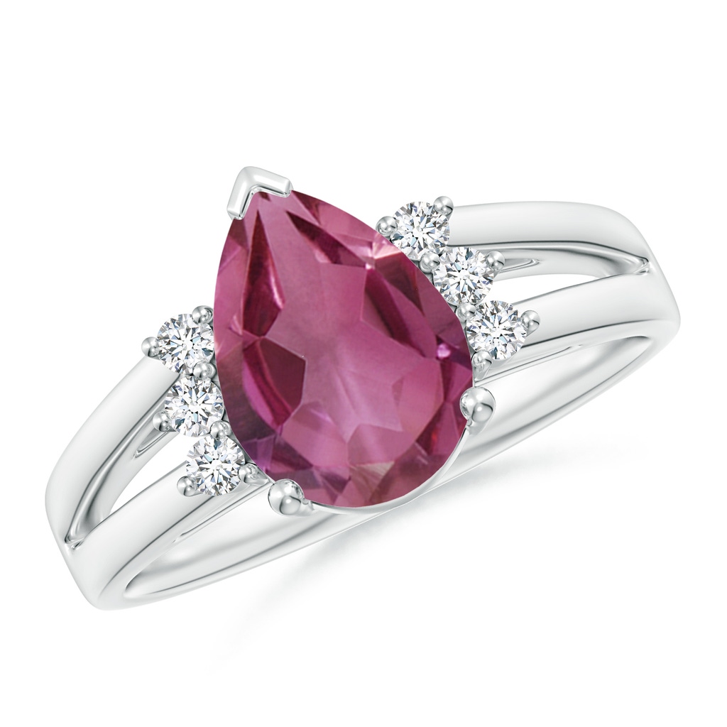 10x7mm AAAA Pear Pink Tourmaline Ring with Triple Diamond Accents in P950 Platinum
