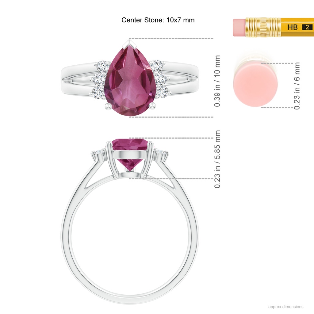 10x7mm AAAA Pear Pink Tourmaline Ring with Triple Diamond Accents in P950 Platinum Product Image