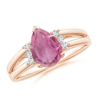 9x6mm AA Pear Pink Tourmaline Ring with Triple Diamond Accents in Rose Gold