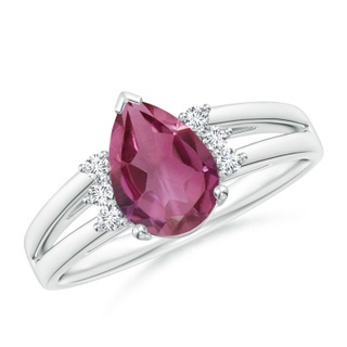 9x6mm AAAA Pear Pink Tourmaline Ring with Triple Diamond Accents in P950 Platinum