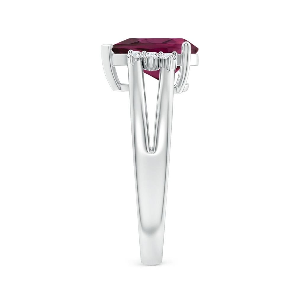 10x7mm AAA Pear Rhodolite Ring with Triple Diamond Accents in White Gold Side-2