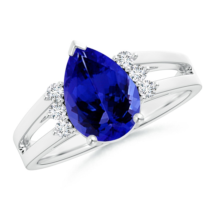 10x7mm AAAA Pear Tanzanite Ring with Triple Diamond Accents in P950 Platinum