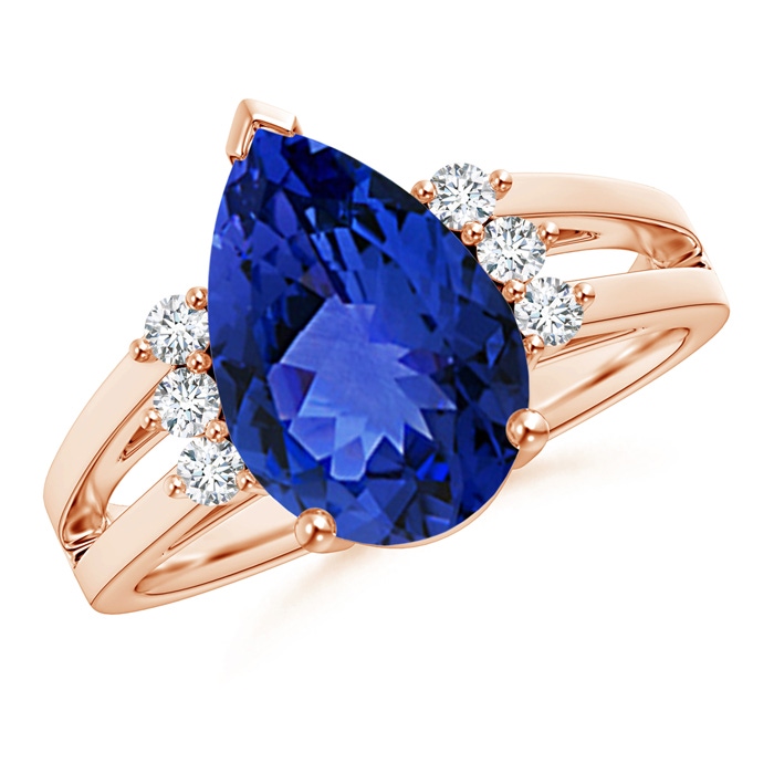 12x8mm AAA Pear Tanzanite Ring with Triple Diamond Accents in Rose Gold 