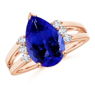 12x8mm AAAA Pear Tanzanite Ring with Triple Diamond Accents in 9K Rose Gold