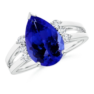 12x8mm AAAA Pear Tanzanite Ring with Triple Diamond Accents in P950 Platinum