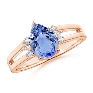 9x6mm A Pear Tanzanite Ring with Triple Diamond Accents in Rose Gold