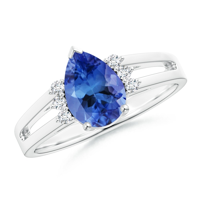 9x6mm AA Pear Tanzanite Ring with Triple Diamond Accents in White Gold 
