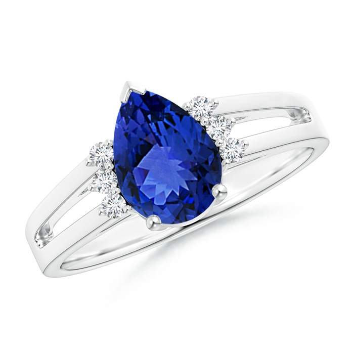 9x6mm AAA Pear Tanzanite Ring with Triple Diamond Accents in White Gold