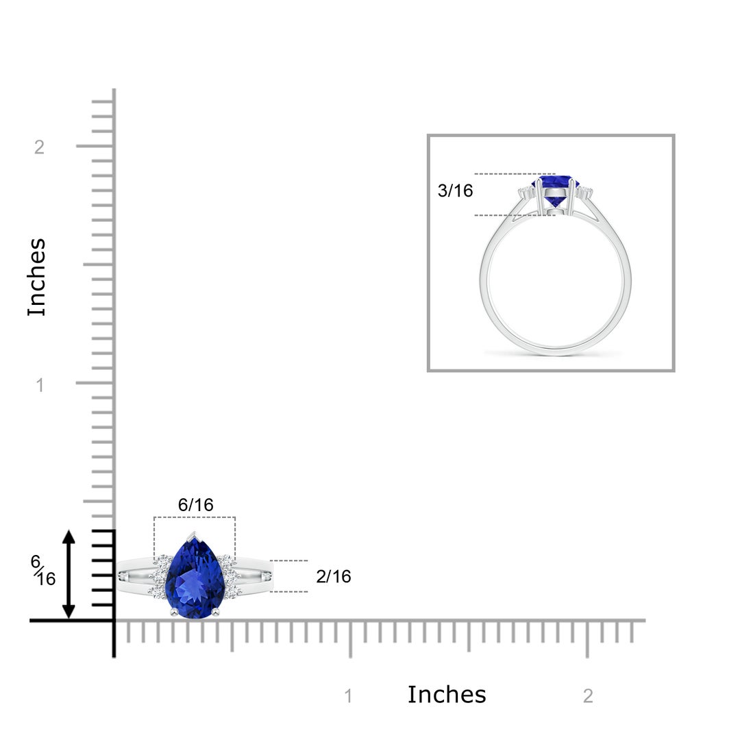 9x6mm AAA Pear Tanzanite Ring with Triple Diamond Accents in White Gold - ruler