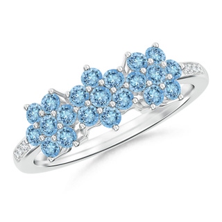 2mm AAAA Classic Triple Flower Aquamarine Ring with Diamond Accents in P950 Platinum