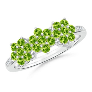 2mm AAA Classic Triple Flower Peridot Ring with Diamond Accents in White Gold