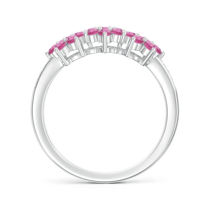 2mm AAA Classic Triple Flower Pink Tourmaline Ring with Diamonds in White Gold Product Image