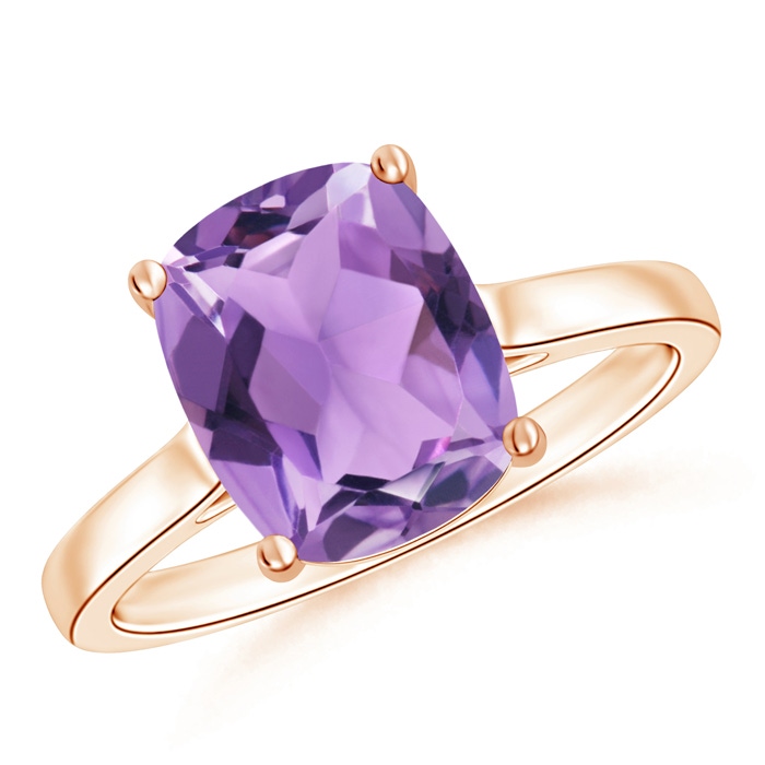 10x8mm A Classic Cushion Amethyst Solitaire Ring in 10K Rose Gold