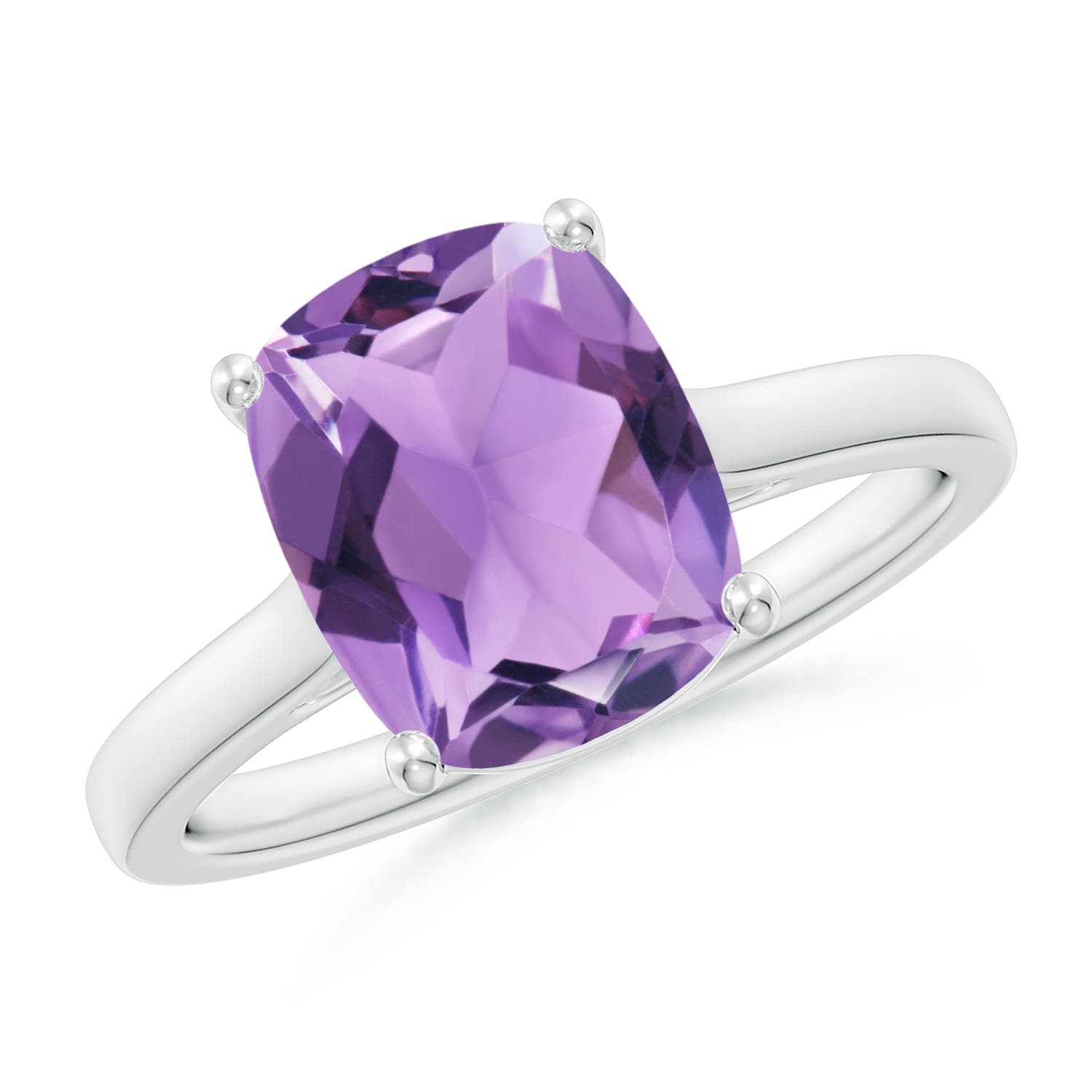 10x8mm A Classic Cushion Amethyst Solitaire Ring with Hidden Accents in P950 Platinum