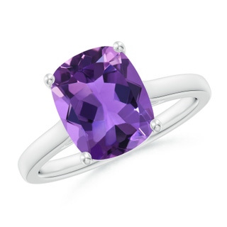 10x8mm AAA Classic Cushion Amethyst Solitaire Ring in P950 Platinum