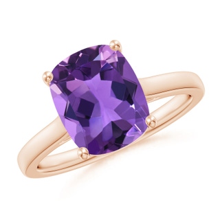 10x8mm AAA Classic Cushion Amethyst Solitaire Ring in Rose Gold